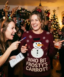 crime scene frosty bitten carrot nose true crime parody christmas sweater