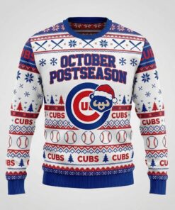 cubs baseball postseason october ugly christmas jumper festive winter sports crewneck 1