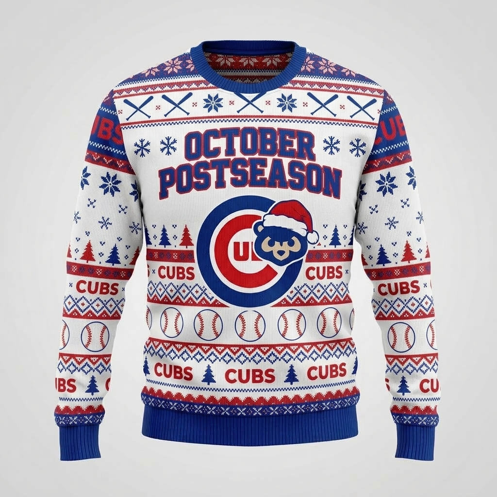 cubs baseball postseason october ugly christmas jumper festive winter sports crewneck 1 cubs baseball postseason october ugly christmas jumper festive winter sports crewneck 1
