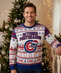 cubs baseball postseason october ugly christmas jumper festive winter sports crewneck 2