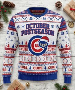 cubs baseball postseason october ugly christmas jumper festive winter sports crewneck 3