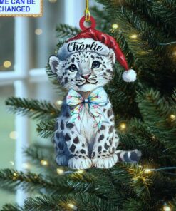 cute cheetah santa hat glitter bow christmas lights holiday tree ornament 1
