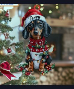cute dachshund wiener dog christmas lights holiday keepsake tree ornament 1