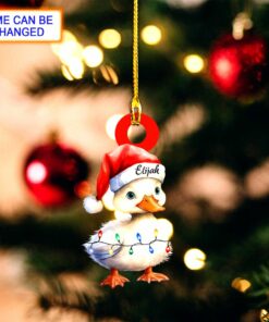 cute duck with santa hat festive christmas tree hanging decor ornament 1