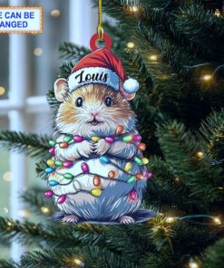 cute hamster tangled in christmas lights holiday keepsake tree ornament 1