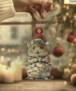 cute hamster tangled in christmas lights holiday keepsake tree ornament 2
