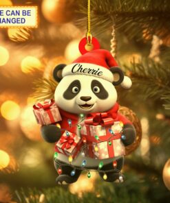 cute panda bear santa hat holiday keepsake christmas tree ornament 1