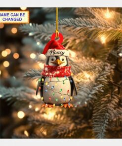 cute penguin winter scarf santa hat christmas tree hanging decor ornament 1
