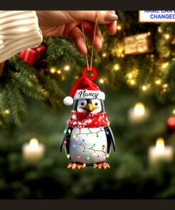 cute penguin winter scarf santa hat christmas tree hanging decor ornament 2