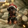 cute rottweiler dog santa hat christmas lights holiday tree ornament 1