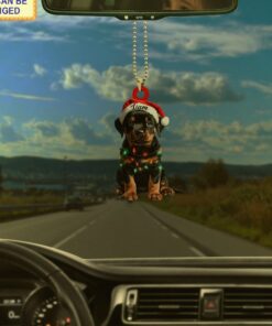 cute rottweiler dog santa hat christmas lights holiday tree ornament 3