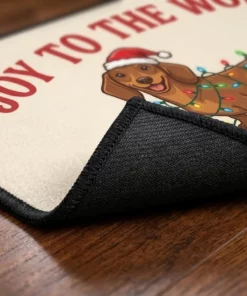 Dachshund Wrapped In Christmas Lights Paws Off The Tree Holiday Doormat - Lifestyle Model Mockup