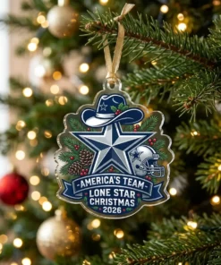 Dallas Cowboys Americas Team Lone Star Holiday Pride 2026 Custom Acrylic Ornament - Front View Main Mockup