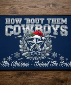 Dallas Cowboys Star Holiday Silver And Navy Blue Christmas Doormat - Close-up Graphic Detail Mockup