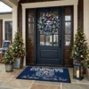 Dallas Cowboys Star Holiday Silver And Navy Blue Christmas Doormat - Front View Main Mockup