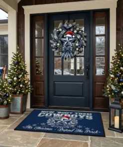 Dallas Cowboys Star Holiday Silver And Navy Blue Christmas Doormat - Front View Main Mockup