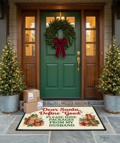Dear Santa Define Good Hide Packages From Husband Funny Christmas Doormat - Front View Main Mockup