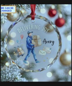 delivering joy postal delivery worker keepsake glass christmas ornament 1