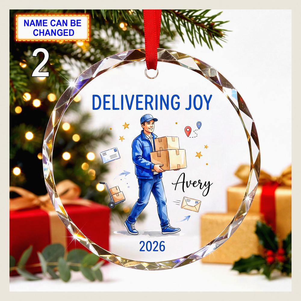 Delivering Joy Postal Delivery Worker Keepsake Glass Christmas Ornament - Design Preview