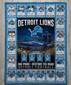 Detroit Lions Ford Field One Pride Legends Facsimile Signatures Fleece Throw Blanket - Close-up Graphic Detail Mockup