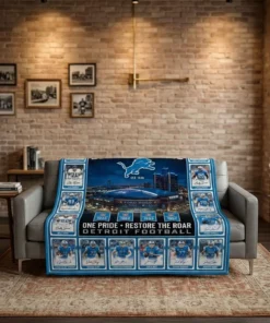 Detroit Lions Ford Field One Pride Legends Facsimile Signatures Fleece Throw Blanket - Front View Main Mockup