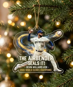 Devin Williams Airbender Strikeout King 2026 World Series Brewers Custom Acrylic Ornament - Front View Main Mockup