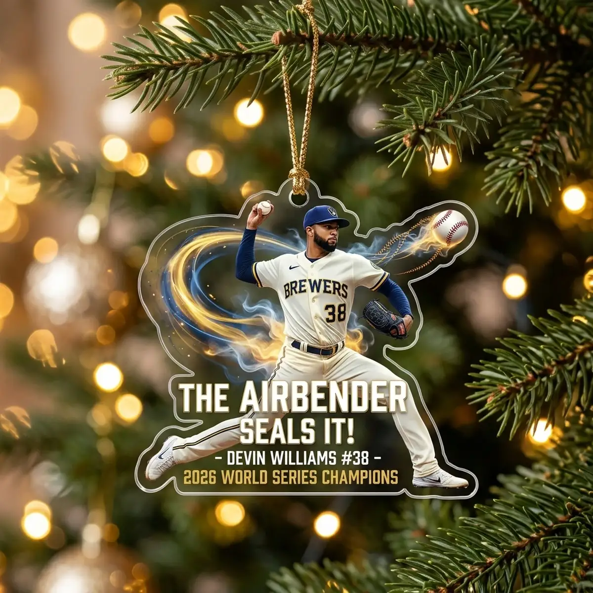 devin williams airbender strikeout king 2026 world series brewers custom acrylic ornament 1 Devin Williams Airbender Strikeout King 2026 World Series Brewers Custom Acrylic Ornament - Front View Main Mockup