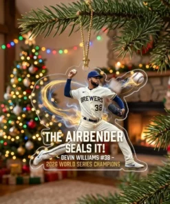 Devin Williams Airbender Strikeout King 2026 World Series Brewers Custom Acrylic Ornament - Lifestyle Model Mockup