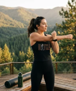 ditka flick off outline black tanktop sun deck yoga