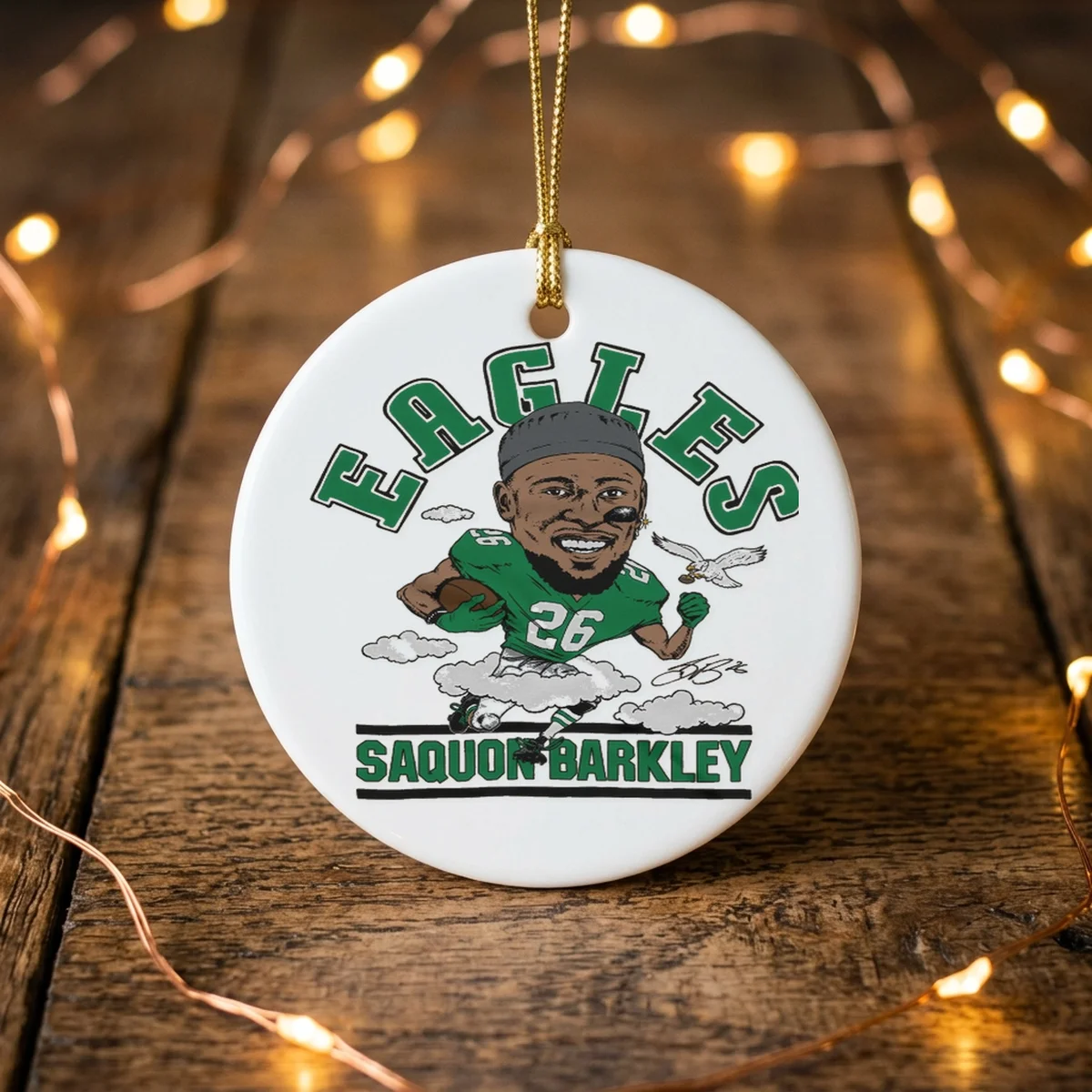 eagles saquon barkley signature clouds ornament Eagles Saquon Barkley Signature Clouds T-Shirt - Lifestyle Model Mockup