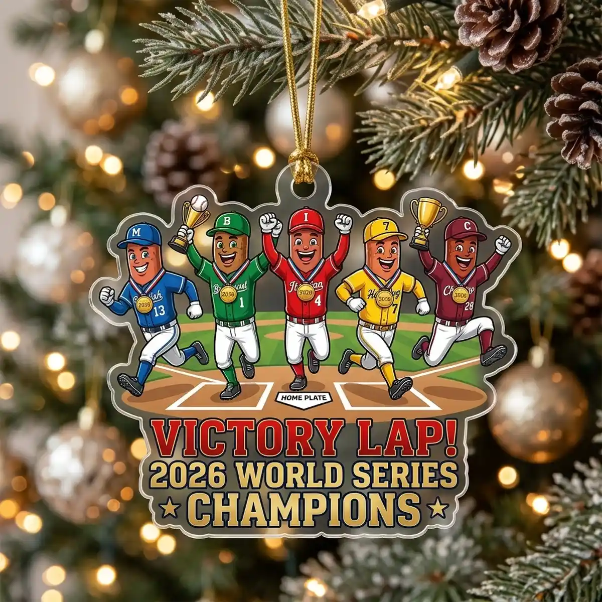 famous racing sausages victory lap 2026 world champions brewers custom acrylic ornament 1 Famous Racing Sausages Victory Lap 2026 World Champions Brewers Custom Acrylic Ornament - Front View Main Mockup