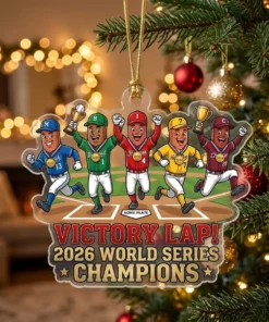 Famous Racing Sausages Victory Lap 2026 World Champions Brewers Custom Acrylic Ornament - Lifestyle Model Mockup