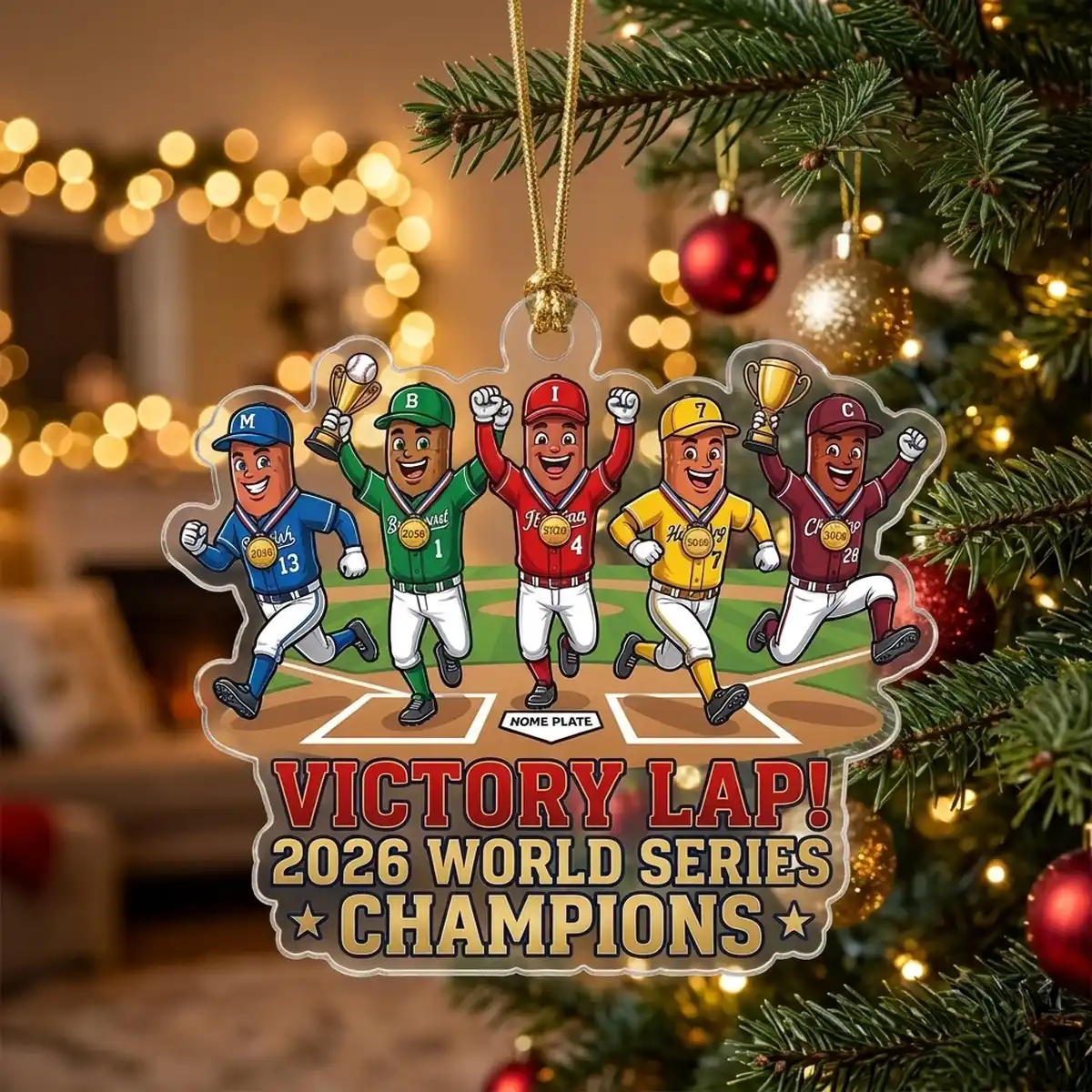 famous racing sausages victory lap 2026 world champions brewers custom acrylic ornament 2 Famous Racing Sausages Victory Lap 2026 World Champions Brewers Custom Acrylic Ornament - Lifestyle Model Mockup