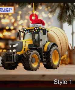 farmer tractor hay baler agriculture rustic farm tree hanging ornament 1