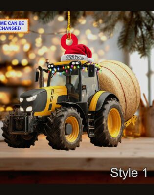 farmer tractor hay baler agriculture rustic farm tree hanging ornament 1