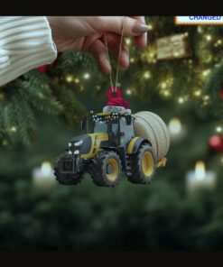 farmer tractor hay baler agriculture rustic farm tree hanging ornament 2