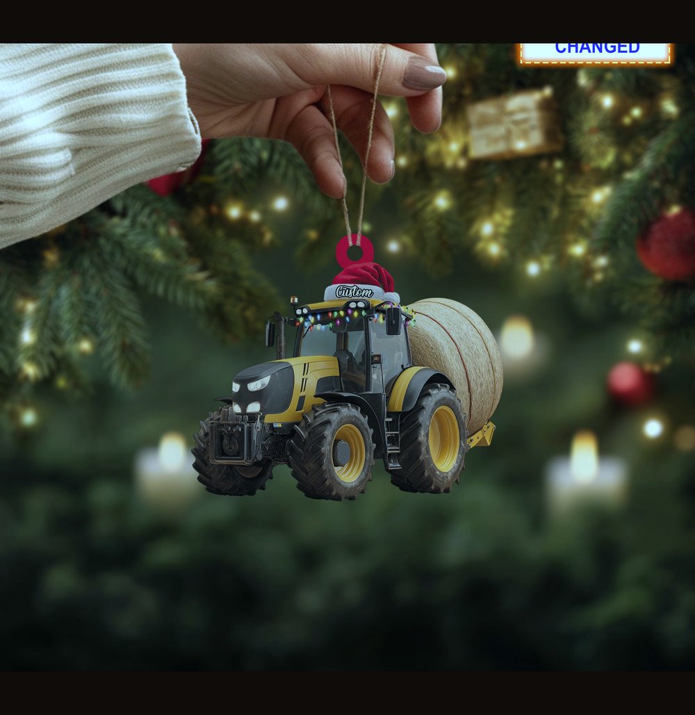 Farmer Tractor Hay Baler Agriculture Rustic Farm Tree Hanging Ornament - Design Preview