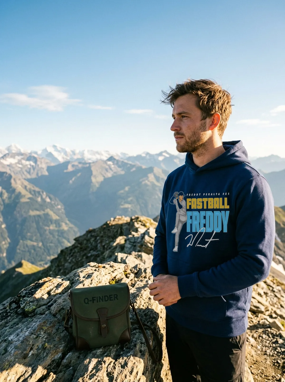 fastball freddy peralta blue hoodie summit ridge Fastball Freddy Peralta Shirt - Close-up Graphic Detail Mockup