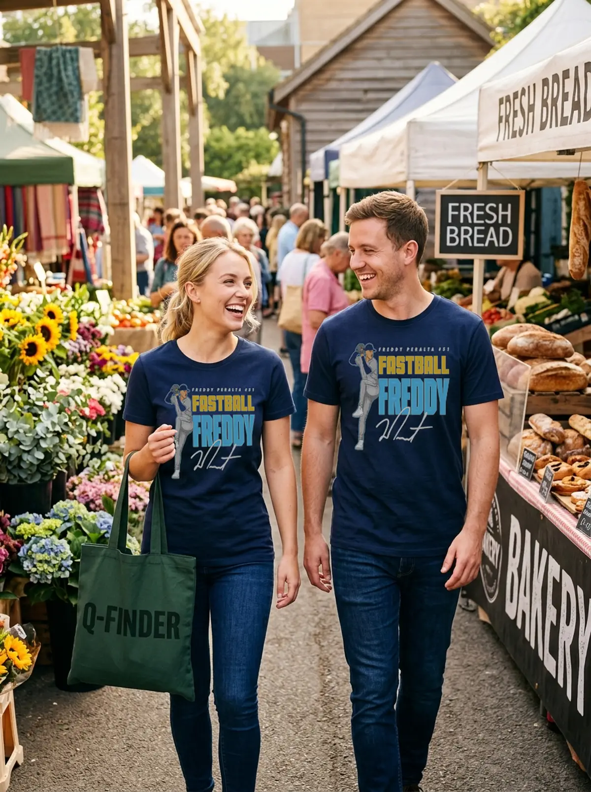 fastball freddy peralta blue tshirt farmers market couple Fastball Freddy Peralta Shirt - Front View Main Mockup