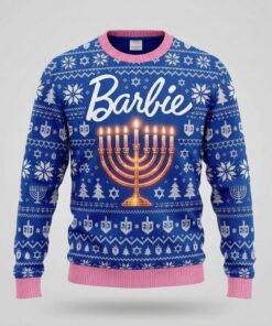 festive barbiecore dreidel menorah ugly christmas jumper holiday crewneck sweatshirt 1