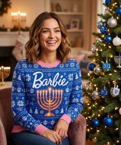 festive barbiecore dreidel menorah ugly christmas jumper holiday crewneck sweatshirt 2
