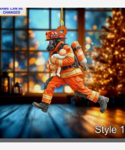 firefighter fire rescue hero helmet 2d flat acrylic christmas tree ornament 1