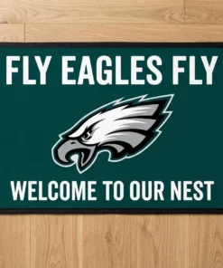 fly eagles fly welcome to our nest midnight green doormat