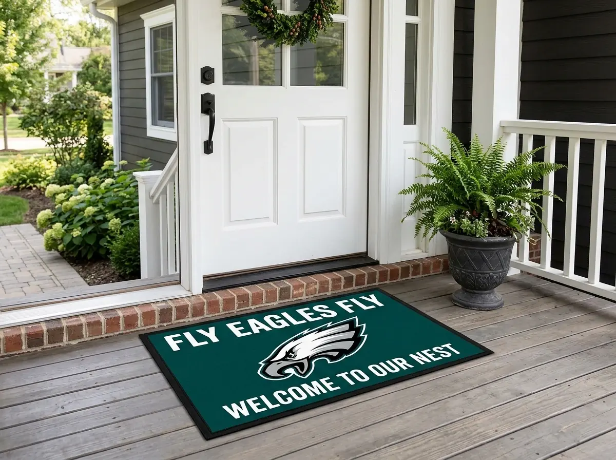 fly eagles fly welcome to our nest midnight green doormat mockup 2 fly eagles fly welcome to our nest midnight green doormat mockup 2