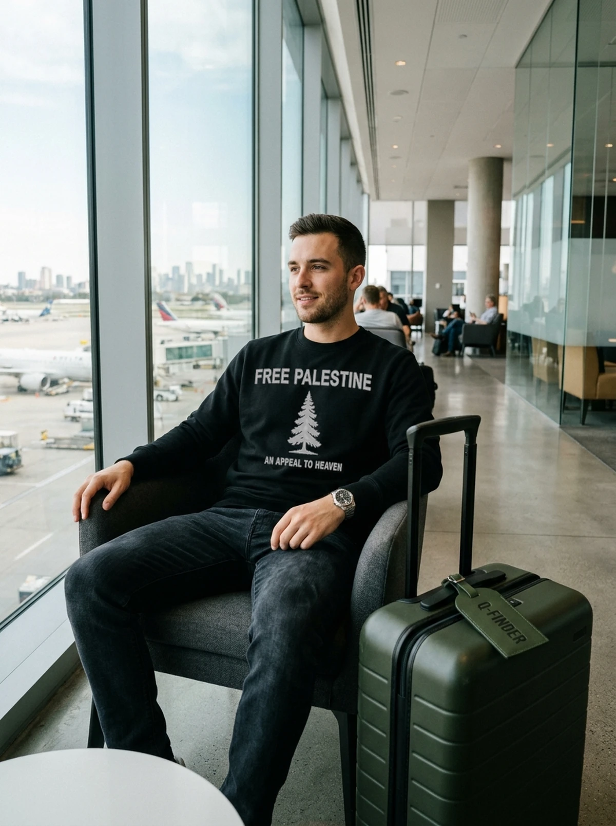 free palestine zach bryan black sweatshirt airport lounge free palestine zach bryan black sweatshirt airport lounge