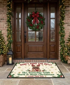 French Bulldog Reindeer Antlers Dont Ring The Bell Holiday Doormat - Front View Main Mockup