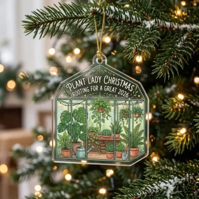 Gardener Greenhouse Houseplants Plant Lady Christmas 2026 Custom Acrylic Ornament - Front View Main Mockup