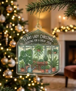 Gardener Greenhouse Houseplants Plant Lady Christmas 2026 Custom Acrylic Ornament - Lifestyle Model Mockup