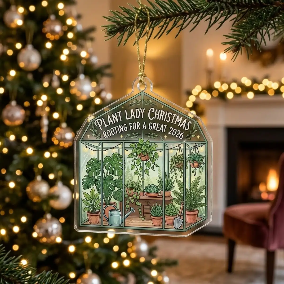 Gardener Greenhouse Houseplants Plant Lady Christmas 2026 Custom Acrylic Ornament - Design Preview