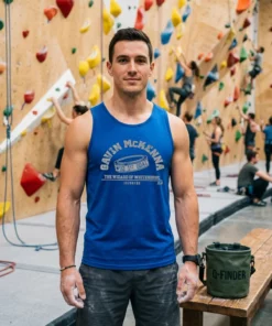 gavin mckenna 1st goal blue tanktop climbing gym
